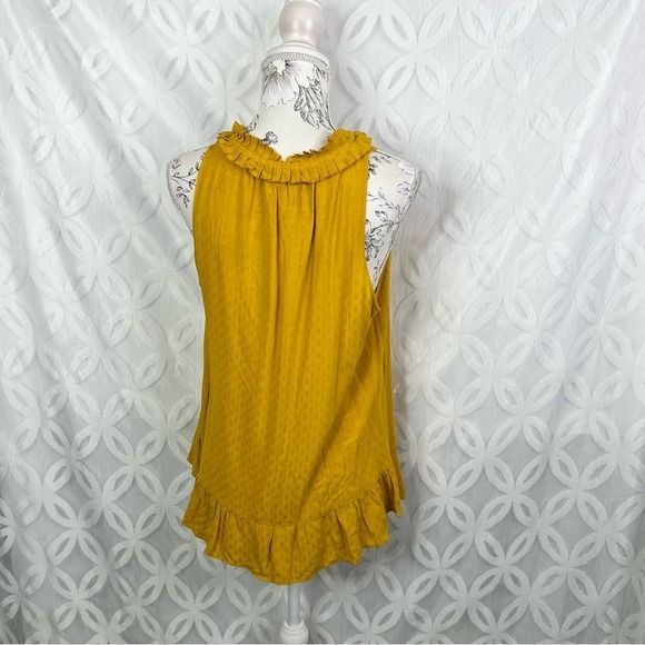 Ramy Brook Joni Sleeveless Ruffle-Hem Tassel Tie Mustard Top‎ Size S NWT - Picture 7 of 9